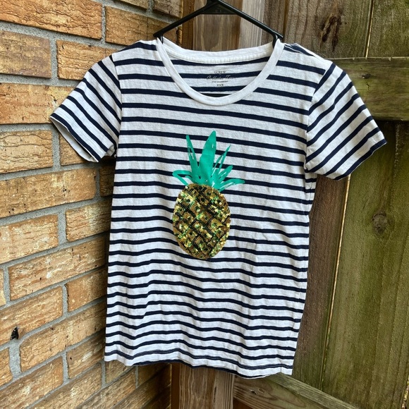 J. Crew Navy and White Striped Tee with Pineapple Graphic - Picture 1 of 3